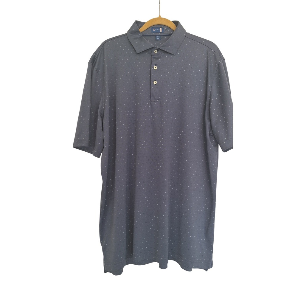 Stitch Men Blue Polka Dot Button Performance  Golf Polo Shirt Size XL